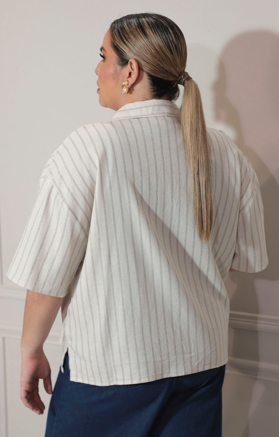 Blusa beige de rayas con botones frontal - BLUSA Boutiquemirel 