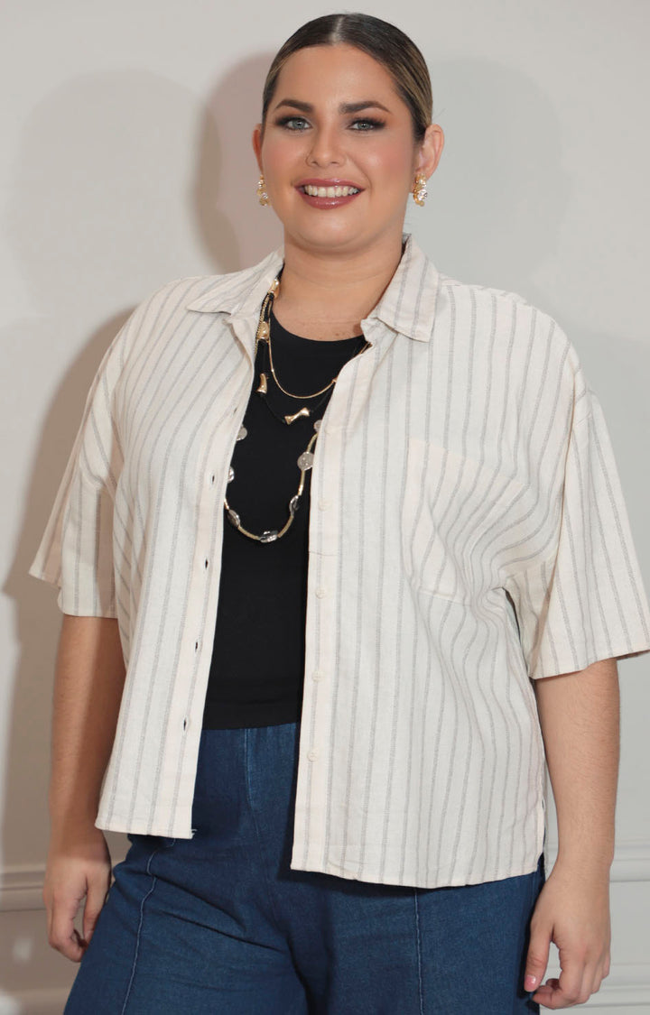 Blusa beige de rayas con botones frontal - BLUSA Boutiquemirel 