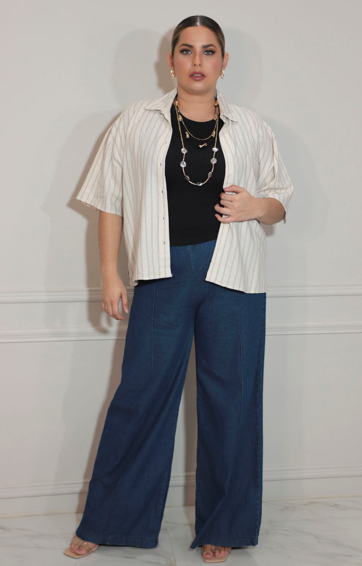 Blusa beige de rayas con botones frontal - BLUSA Boutiquemirel 