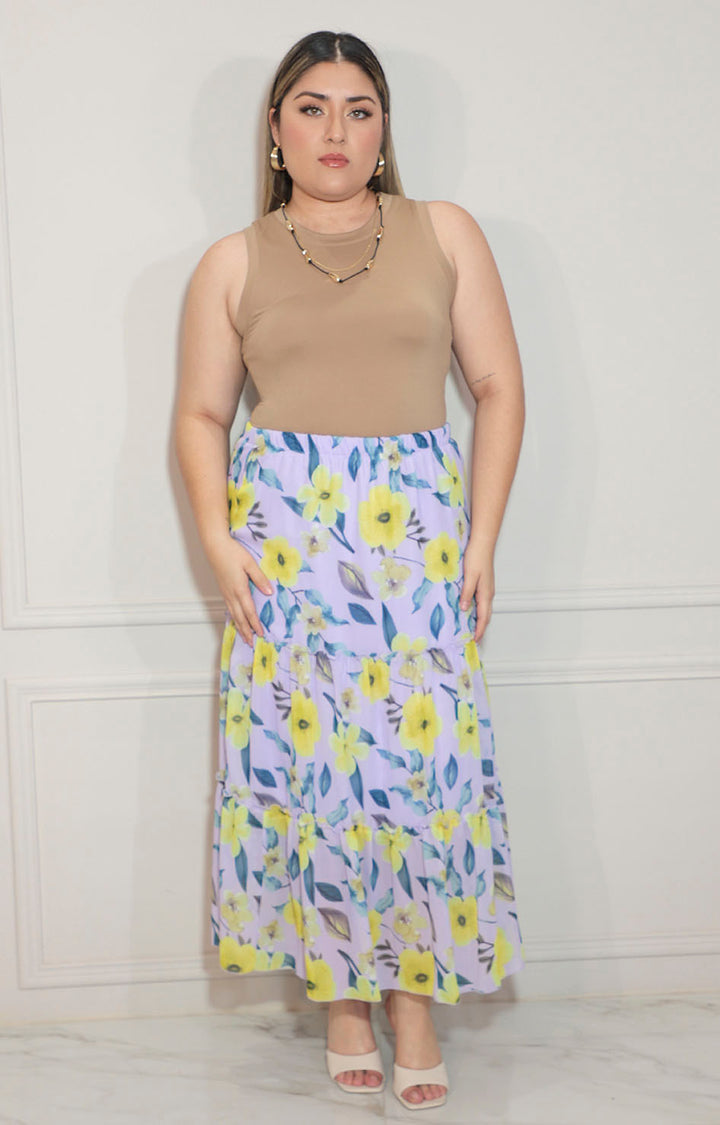 Falda lila estampada con elástico - FALDA Boutiquemirel 