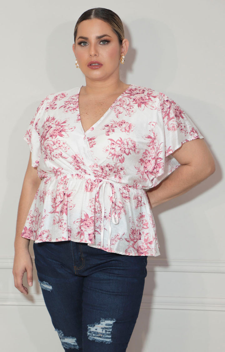 Blusa rosa estampado con lazo ajustable - BLUSA Boutiquemirel 