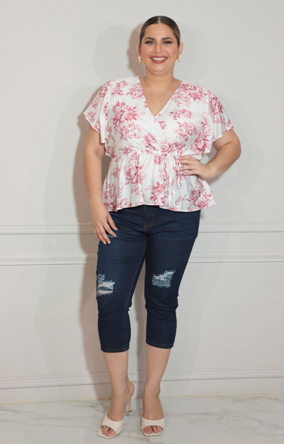 Blusa rosa estampado con lazo ajustable - BLUSA Boutiquemirel 