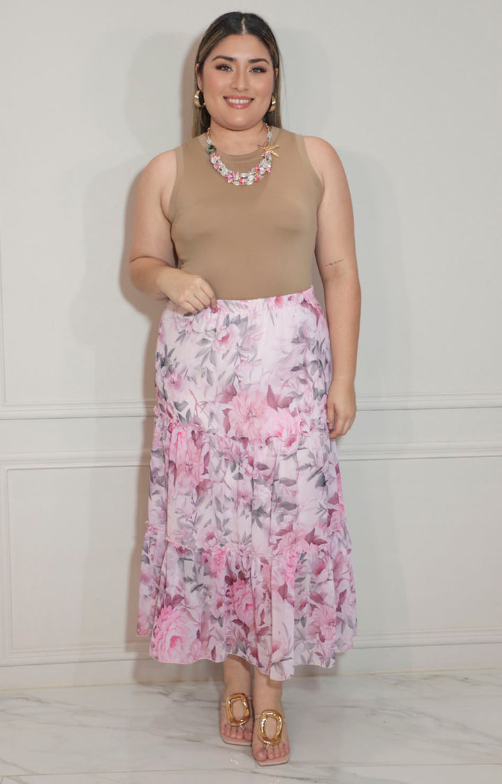 Falta rosa estampada con elástico - FALDA Boutiquemirel 