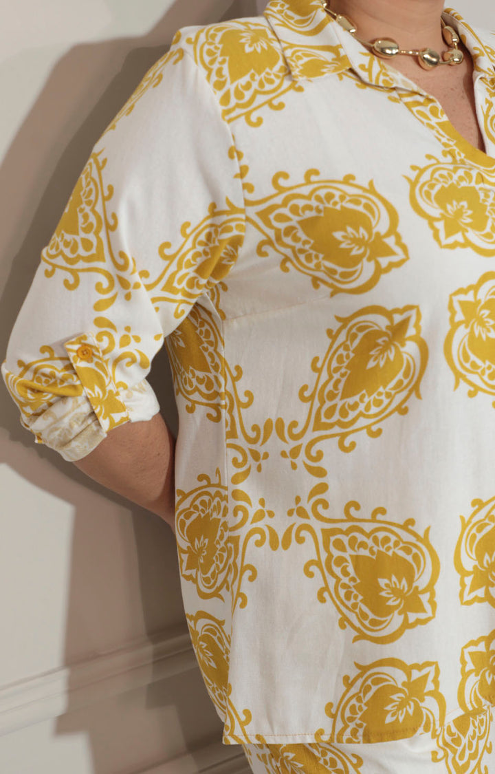 Conjunto amarillo estampado con botones - CONJUNTO Boutiquemirel 