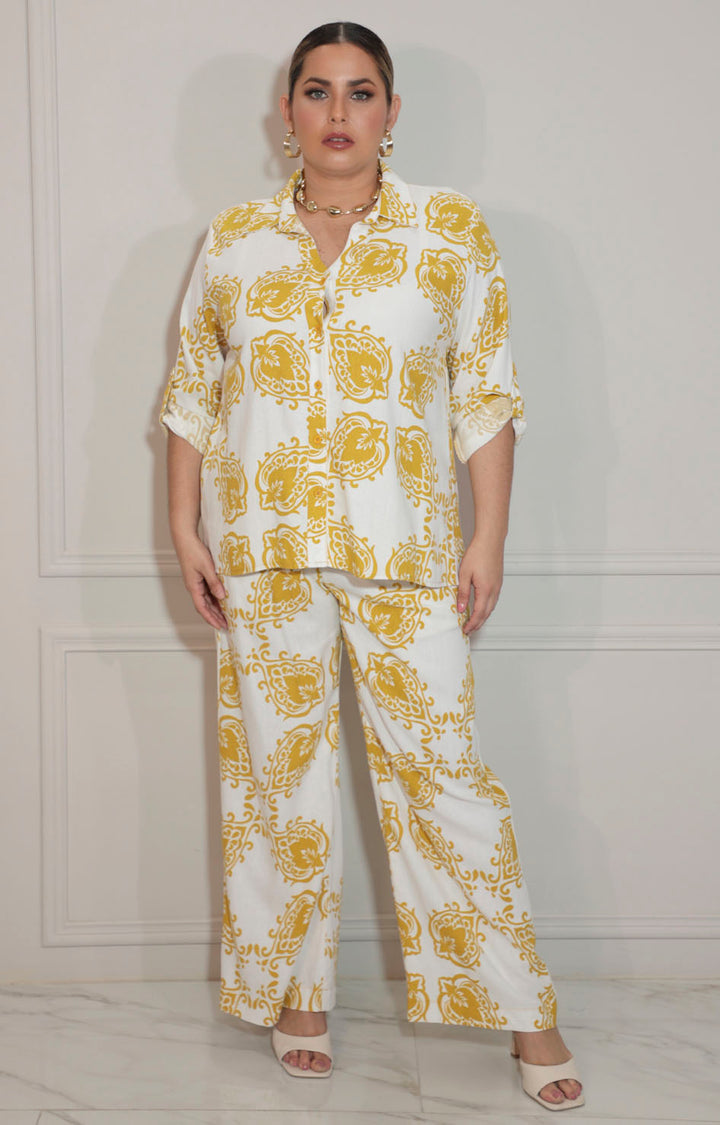 Conjunto amarillo estampado con botones - CONJUNTO Boutiquemirel 