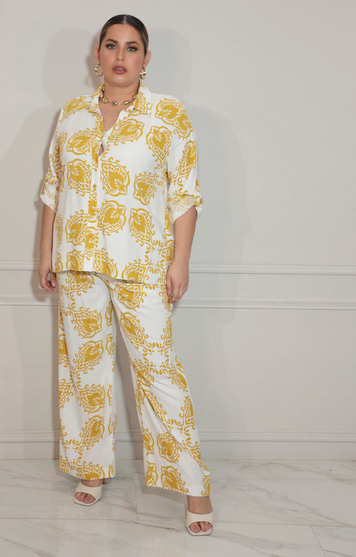 Conjunto amarillo estampado con botones - CONJUNTO Boutiquemirel 