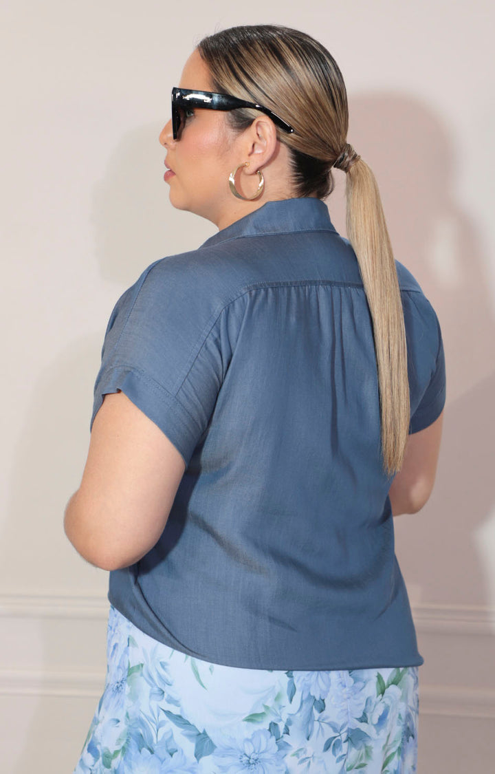 Blusa azul obscuro con botones y mangas - BLUSA Boutiquemirel 