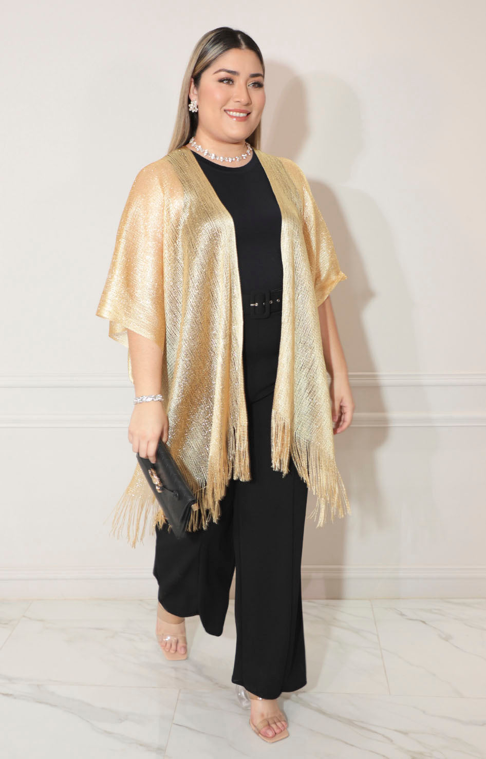 Kimono dorado con flecos inferior - KIMONO Boutiquemirel 