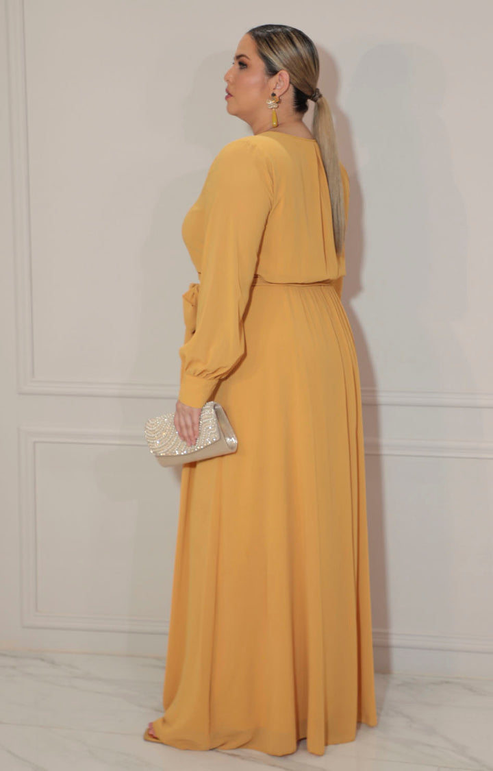 Vestido mostaza con manga larga - VESTIDO Boutiquemirel 