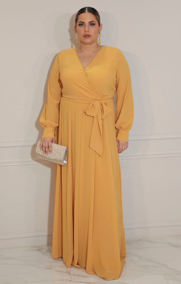 Vestido mostaza con manga larga - VESTIDO Boutiquemirel 