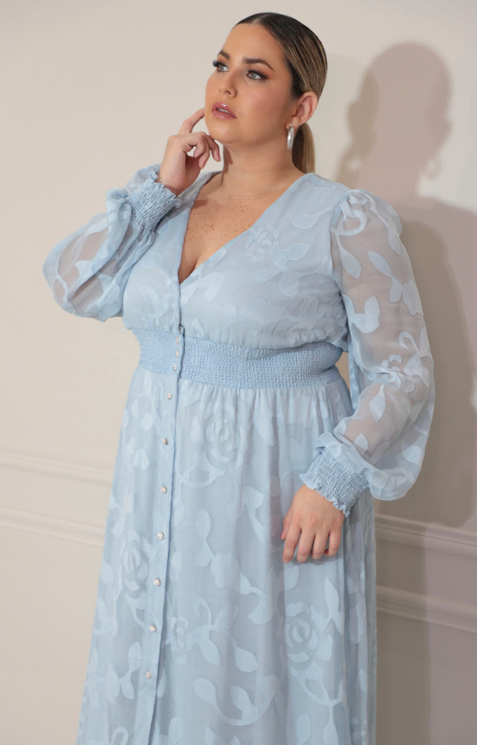 Vestido azul estampado con elástico y manga larga - VESTIDO Boutiquemirel 