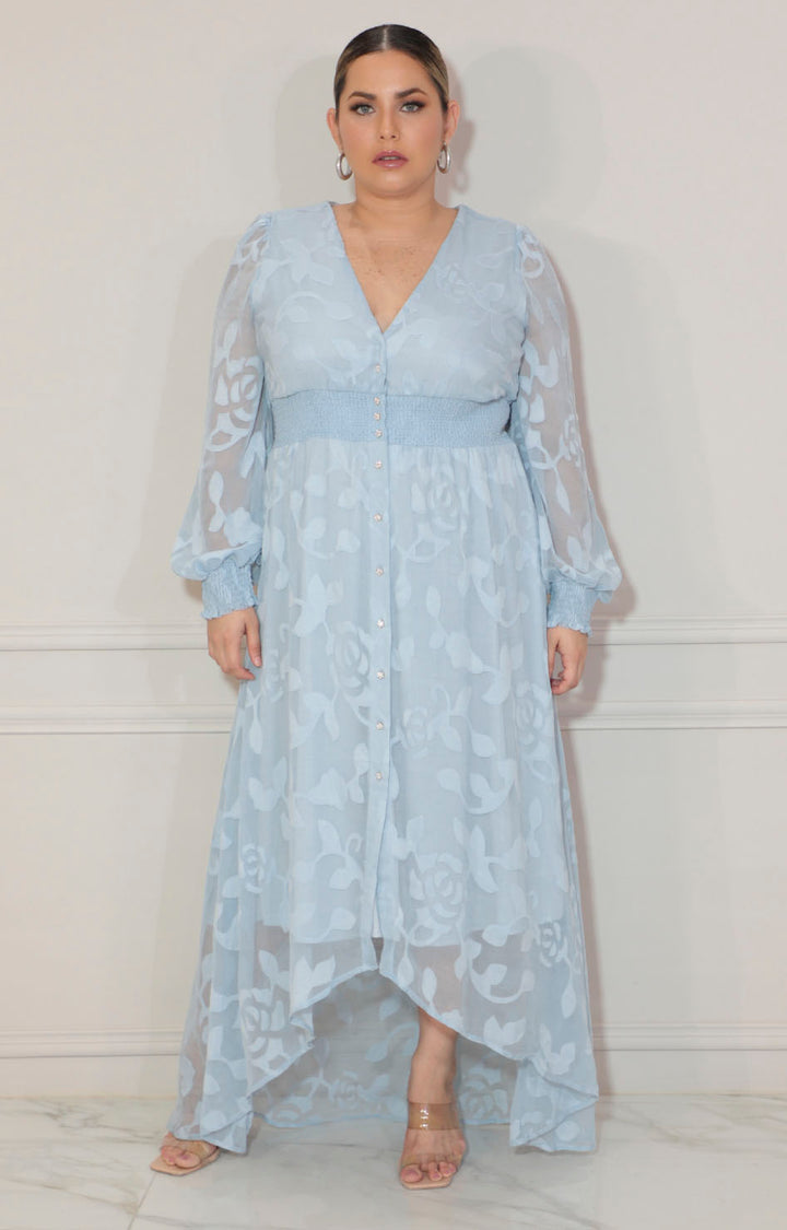 Vestido azul estampado con elástico y manga larga - VESTIDO Boutiquemirel 