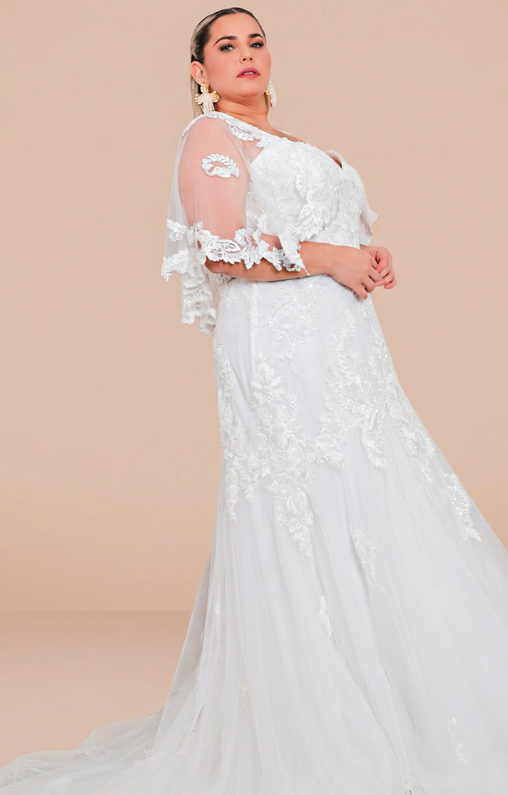 Vestido blanco con tul y encaje