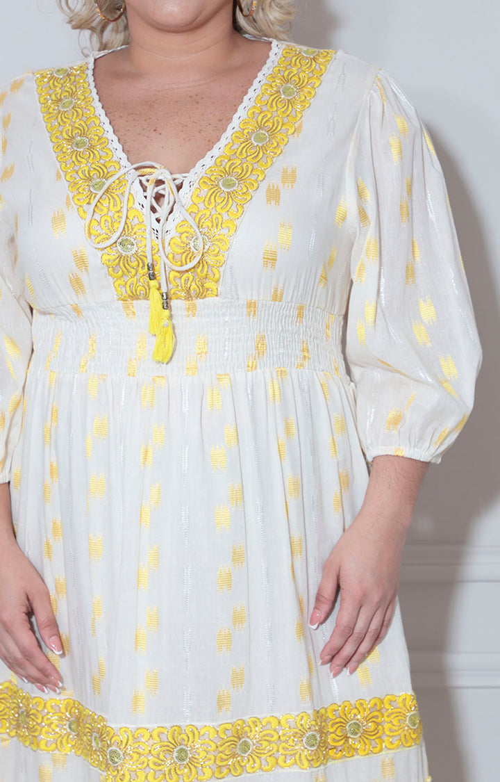 Vestido amarillo bordado - VESTIDO XL Boutiquemirel 