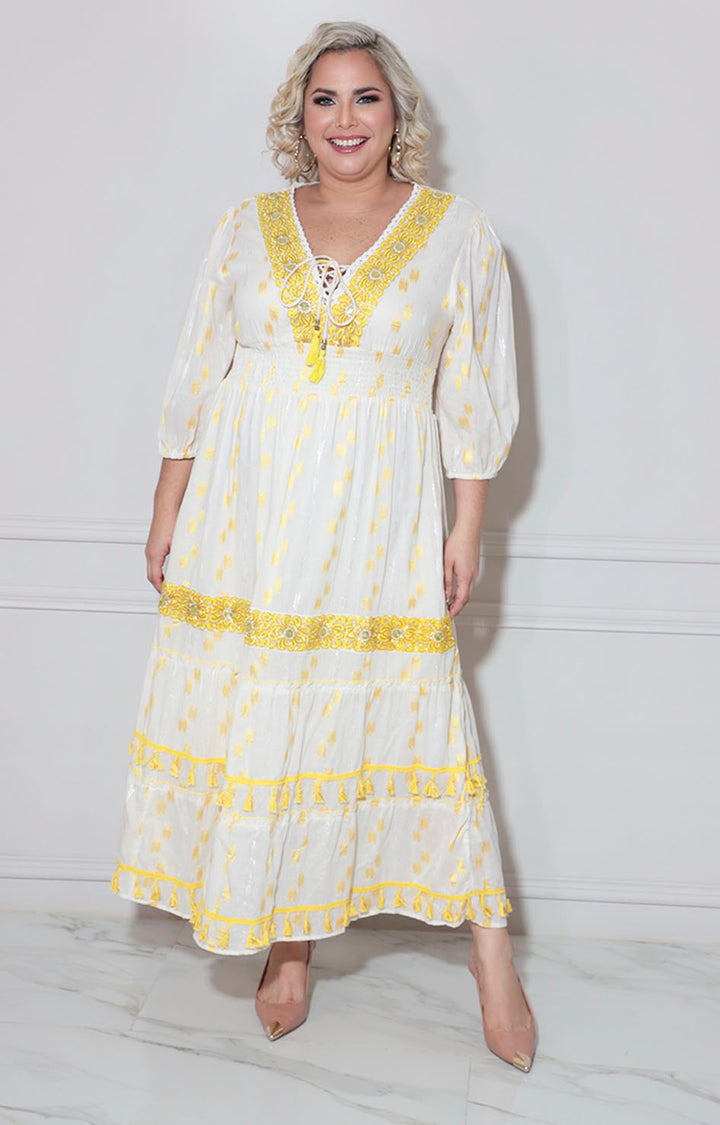 Vestido amarillo bordado - VESTIDO XL Boutiquemirel 