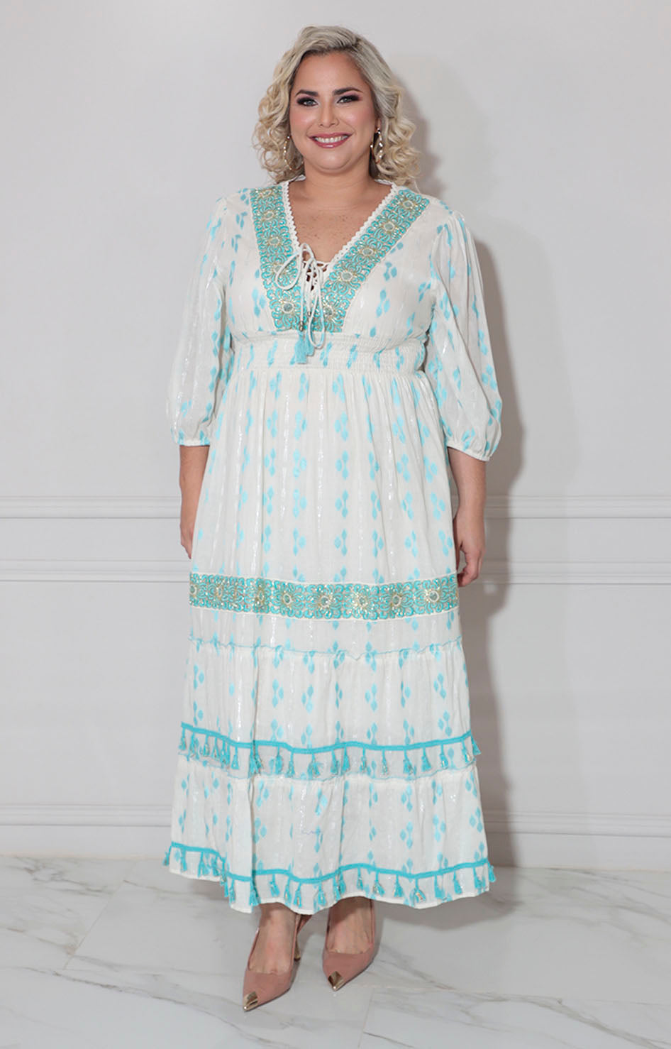 Vestido azul bordado - VESTIDO XL Boutiquemirel 