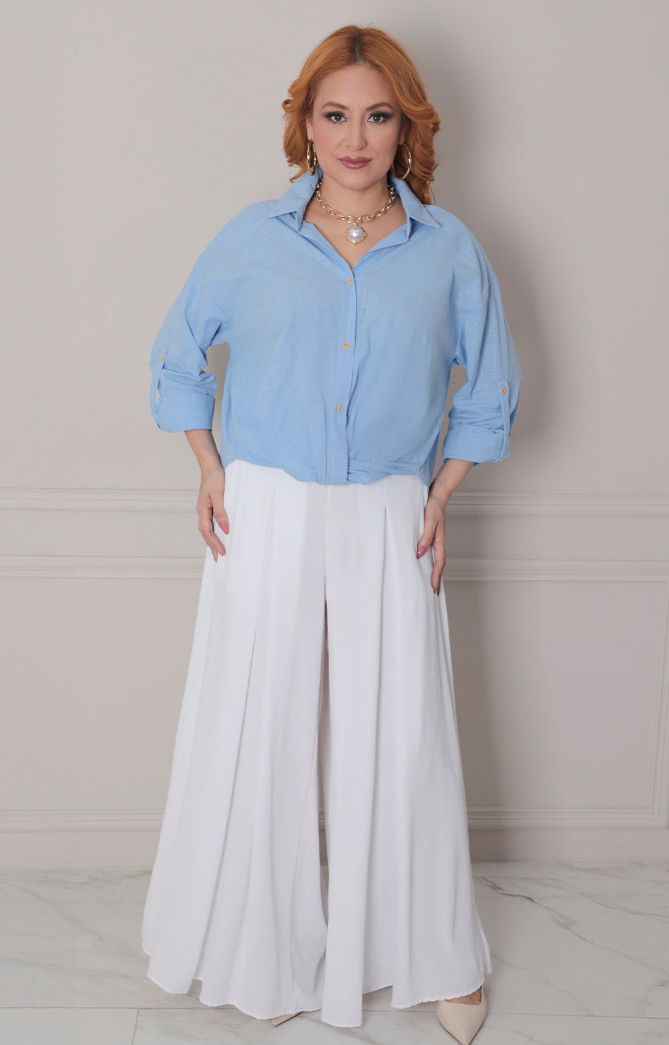 Blusa azul con manga larga - BLUSA REGULAR Boutiquemirel 