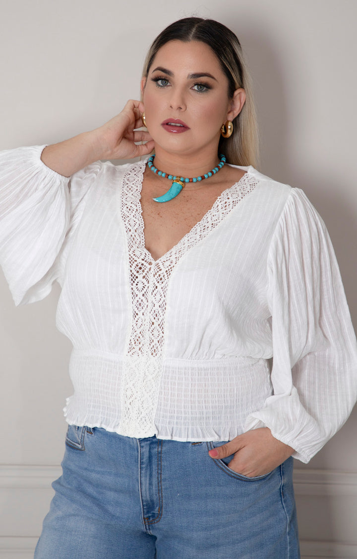 Blusa de manga larga con bordado - BLUSAS CURVY Boutiquemirel 