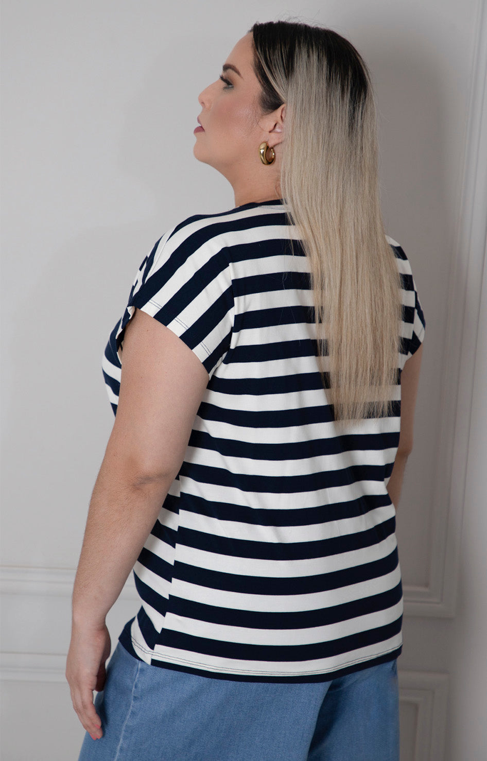 Blusa de rayas con hebilla dorada - BLUSAS CURVY Boutiquemirel 