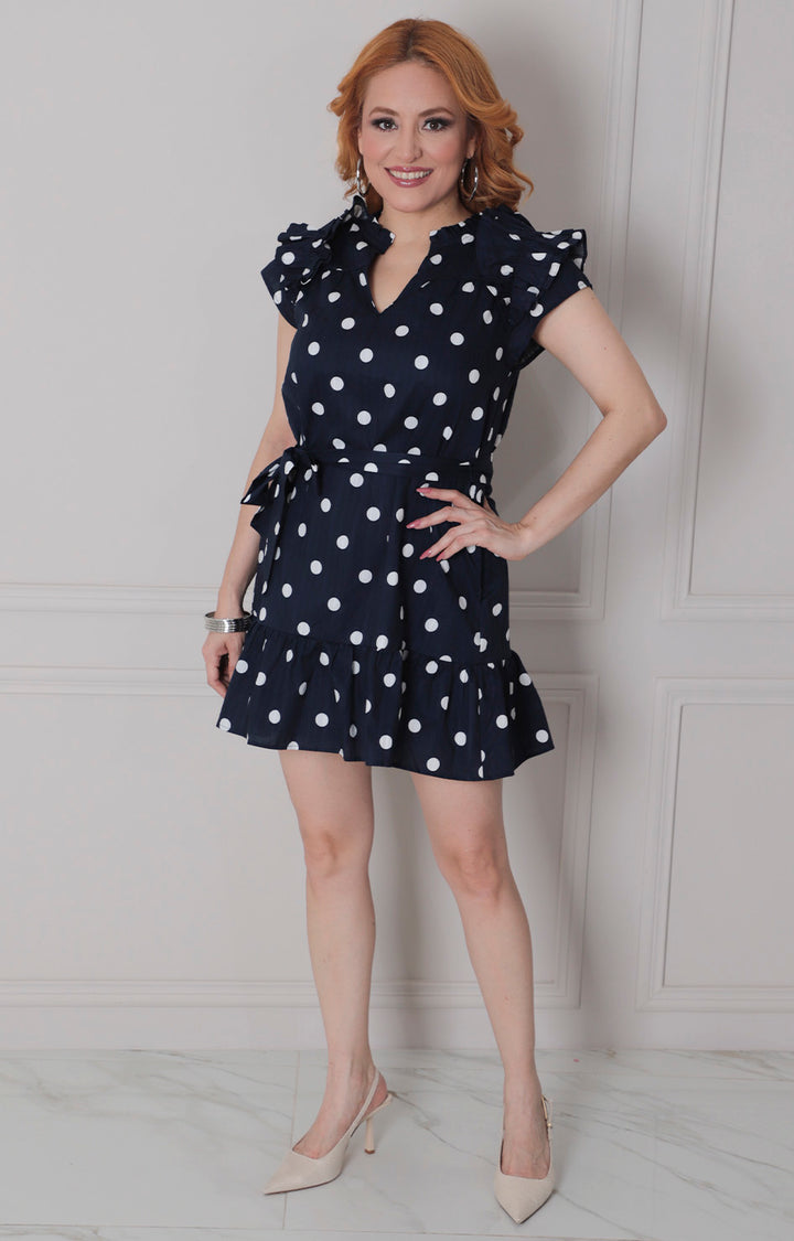 Vestido azul marino polka dots - VESTIDO CORTO REGULAR Boutiquemirel 