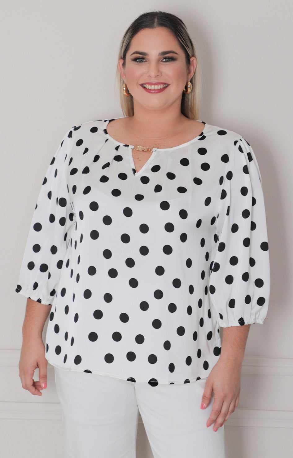 Blusa blanca polka dots - BLUSAS CURVY Boutiquemirel 