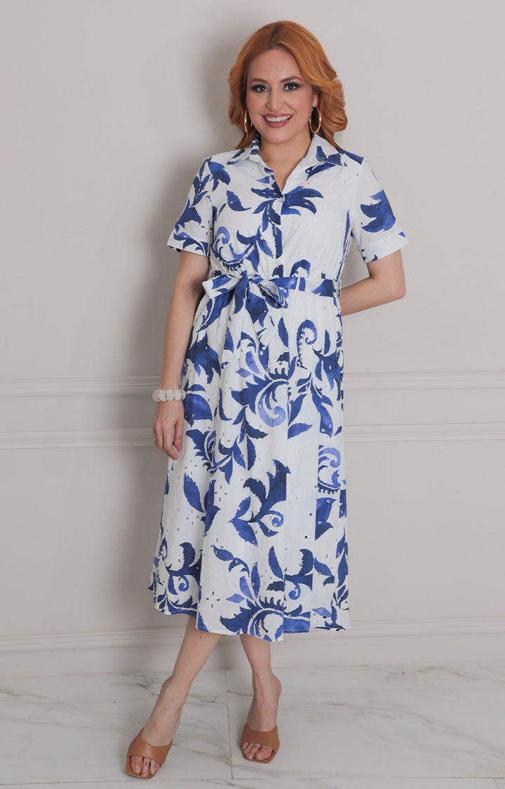 Vestido azul estampado con lazo - VESTIDO CORTO REGULAR Boutiquemirel 