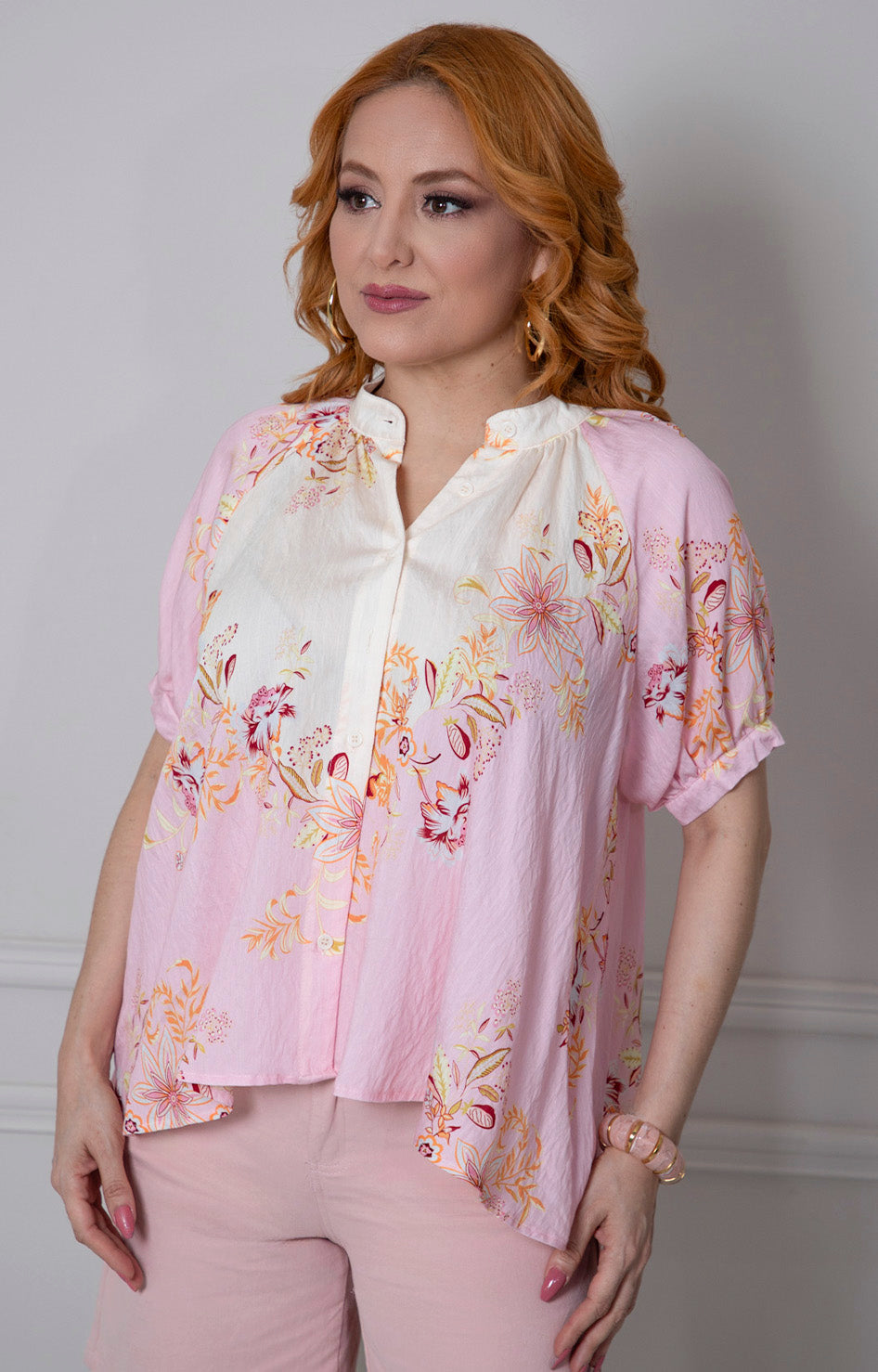 Blusa rosa estampada de botones - BLUSAS REGULAR Boutiquemirel 