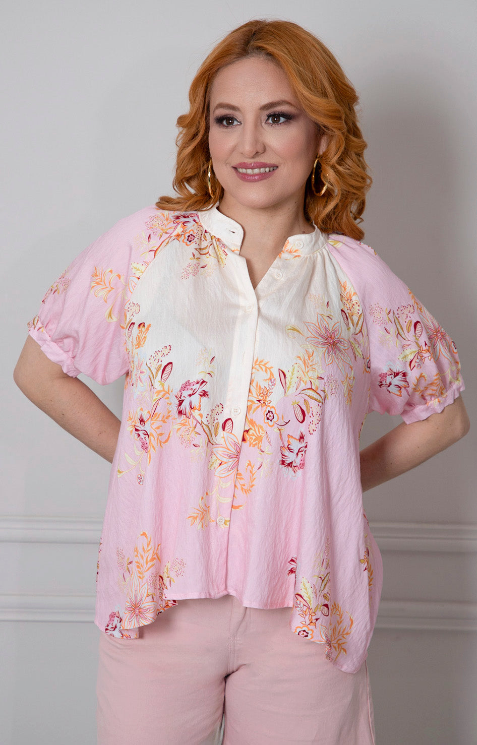 Blusa rosa estampada de botones - BLUSAS REGULAR Boutiquemirel 