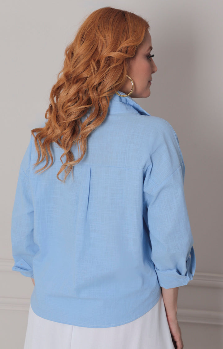 Blusa azul con manga larga - BLUSA REGULAR Boutiquemirel 