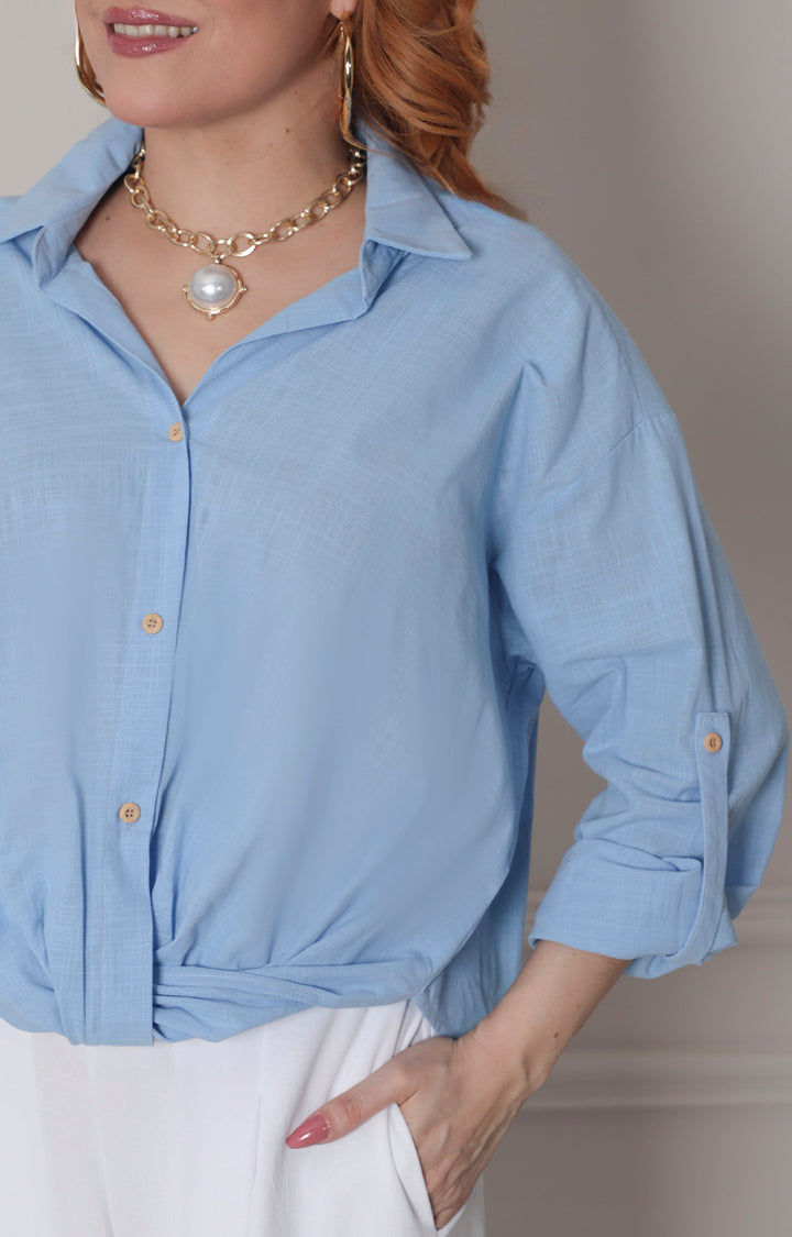 Blusa azul con manga larga - BLUSA REGULAR Boutiquemirel 