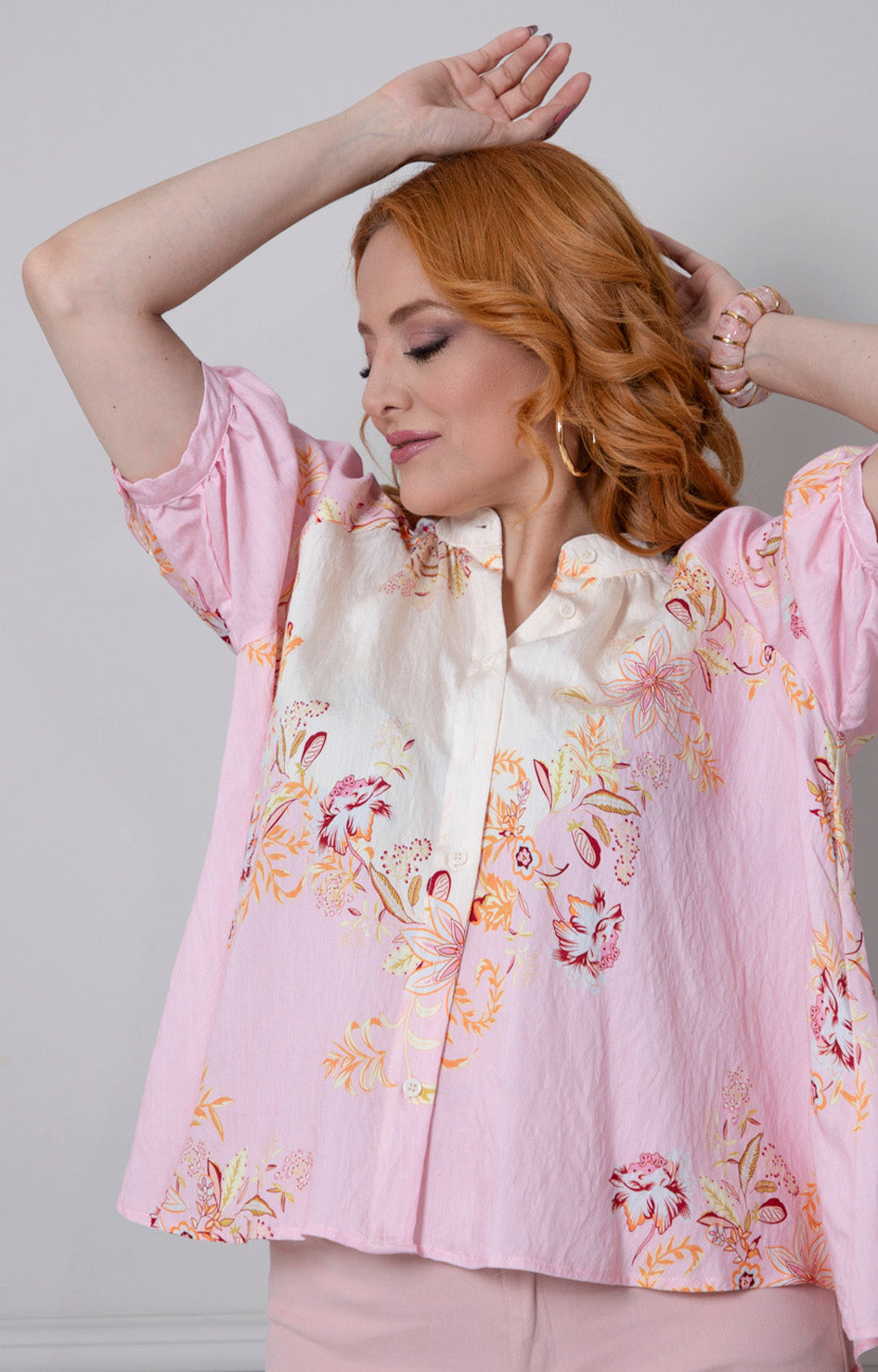 Blusa rosa estampada de botones - BLUSAS REGULAR Boutiquemirel 