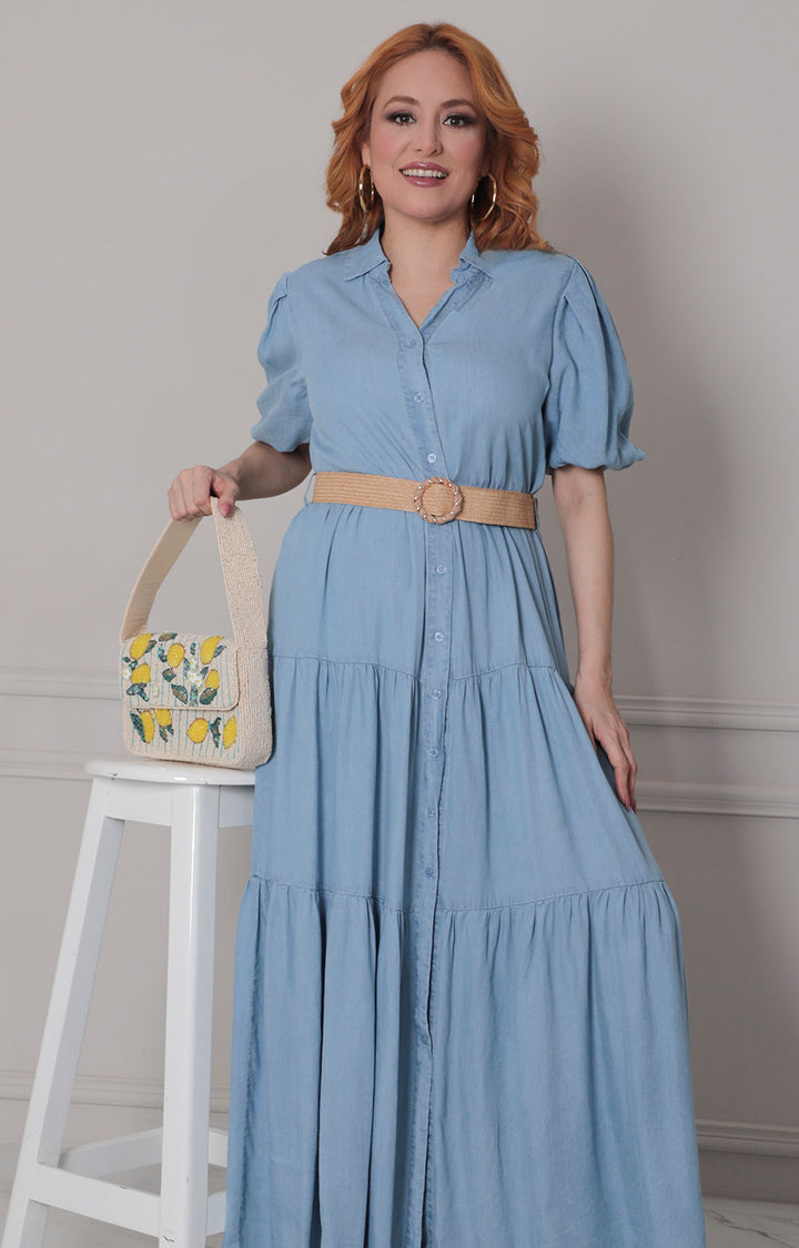 Vestido de mezclilla con x cinturon - VESTIDO LARGO REGULAR Boutiquemirel 