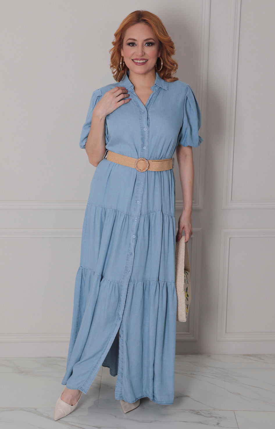 Vestido de mezclilla con x cinturon - VESTIDO LARGO REGULAR Boutiquemirel 