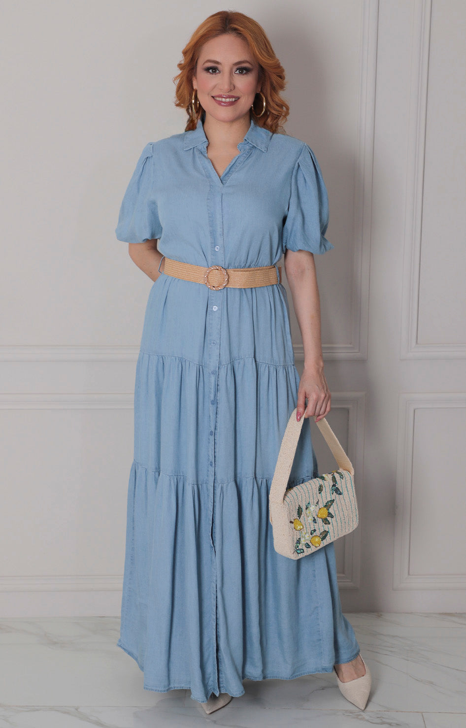 Vestido de mezclilla con x cinturon - VESTIDO LARGO REGULAR Boutiquemirel 