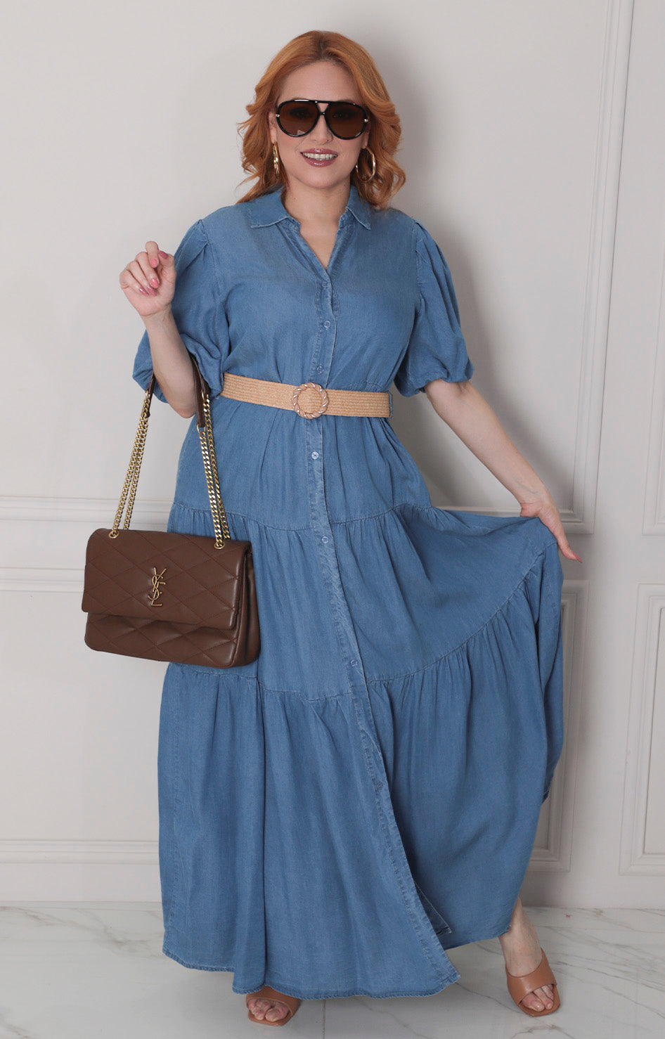 Vestido de mezclilla con x cinturon - VESTIDO LARGO REGULAR Boutiquemirel 