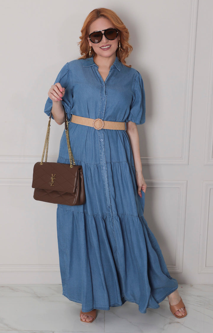Vestido de mezclilla con x cinturon - VESTIDO LARGO REGULAR Boutiquemirel 
