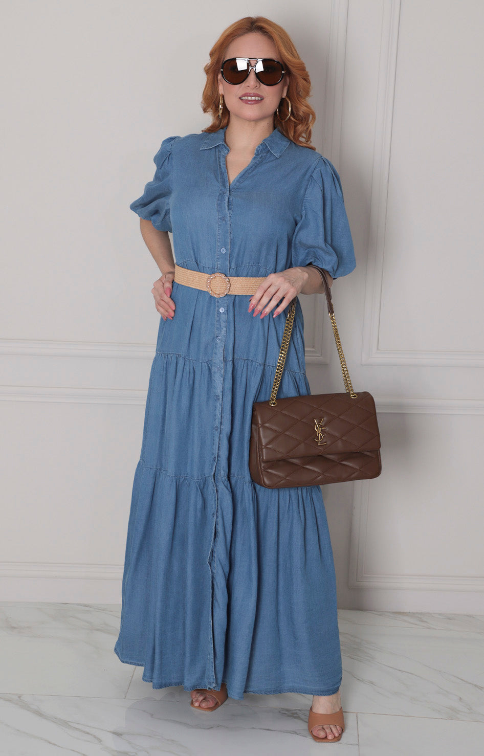 Vestido de mezclilla con x cinturon - VESTIDO LARGO REGULAR Boutiquemirel 