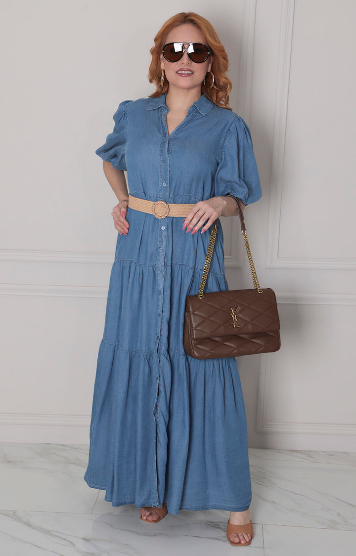 Vestido de mezclilla con x cinturon - VESTIDO LARGO REGULAR Boutiquemirel 