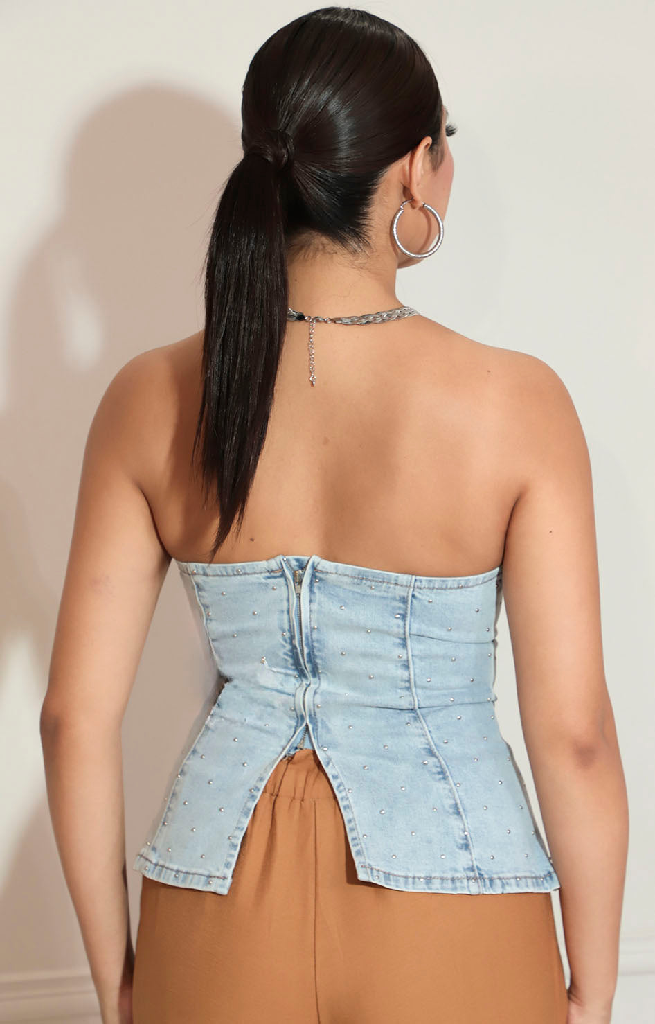 Blusa straple de mezclilla con brillos - BLUSA Boutiquemirel 