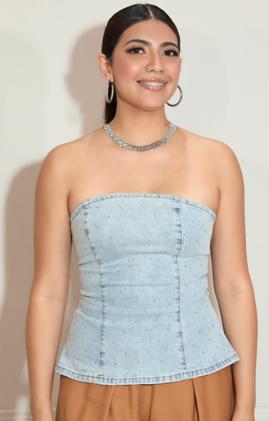 Blusa straple de mezclilla con brillos - BLUSA Boutiquemirel 