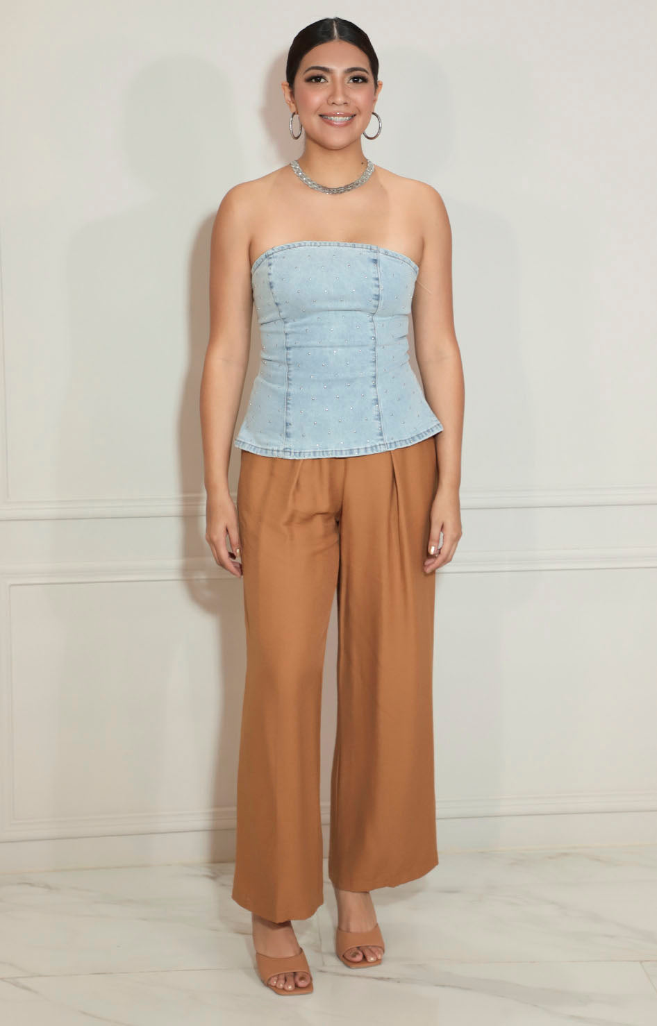 Blusa straple de mezclilla con brillos - BLUSA Boutiquemirel 