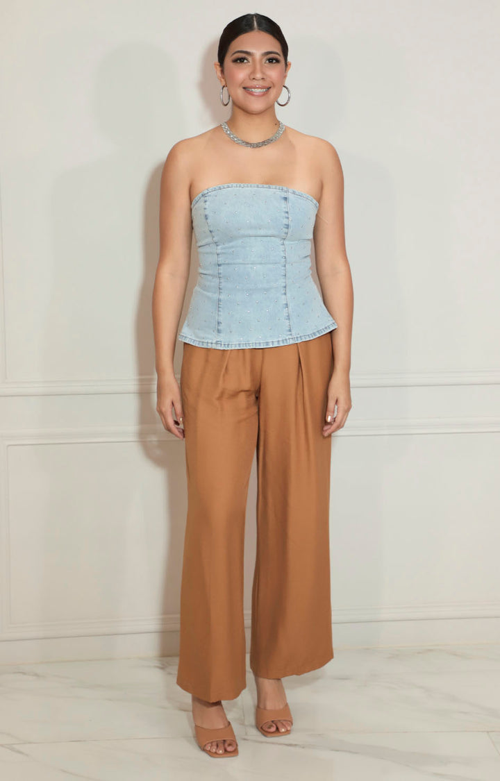 Blusa straple de mezclilla con brillos - BLUSA Boutiquemirel 