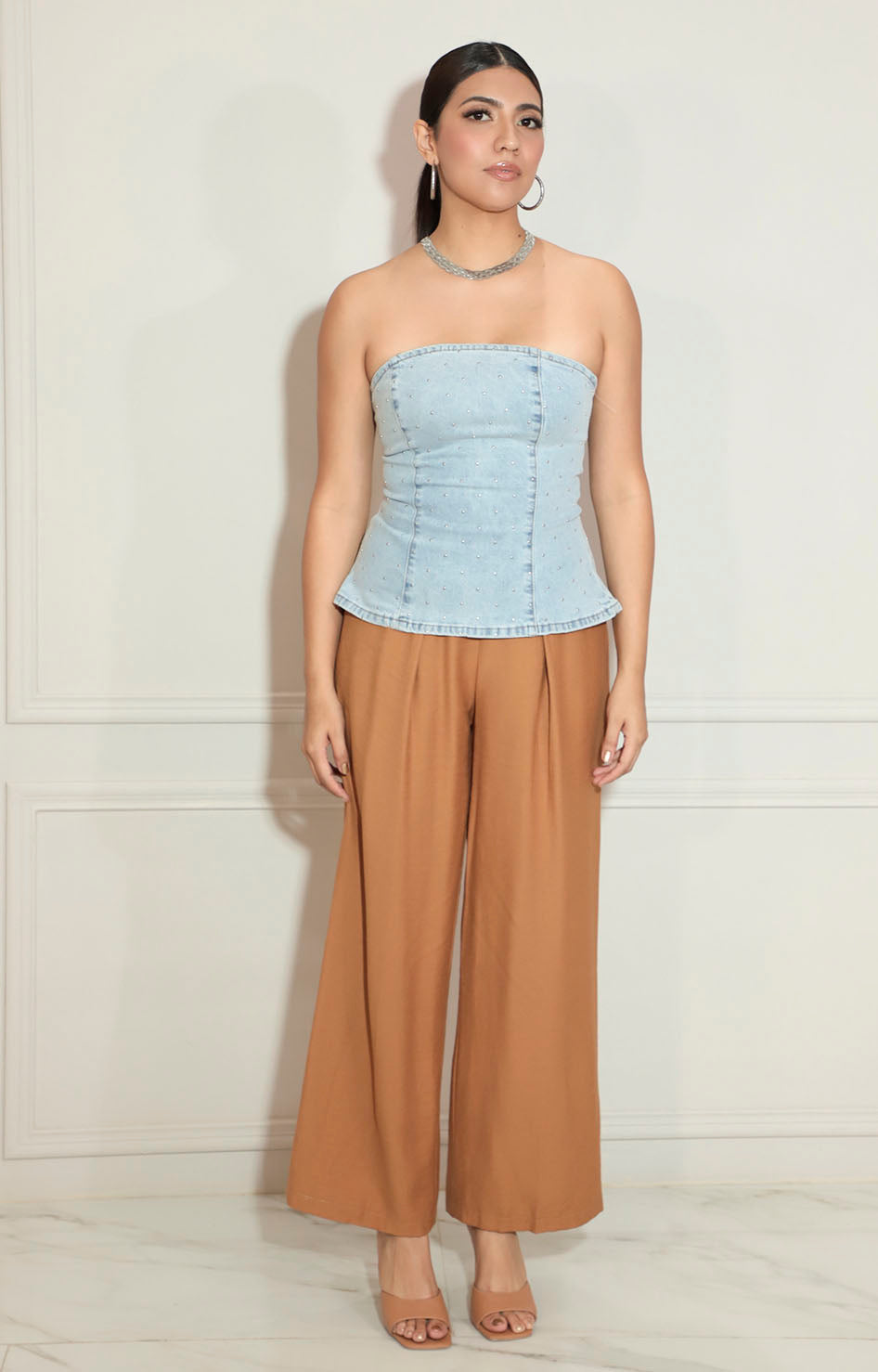 Blusa straple de mezclilla con brillos - BLUSA Boutiquemirel 