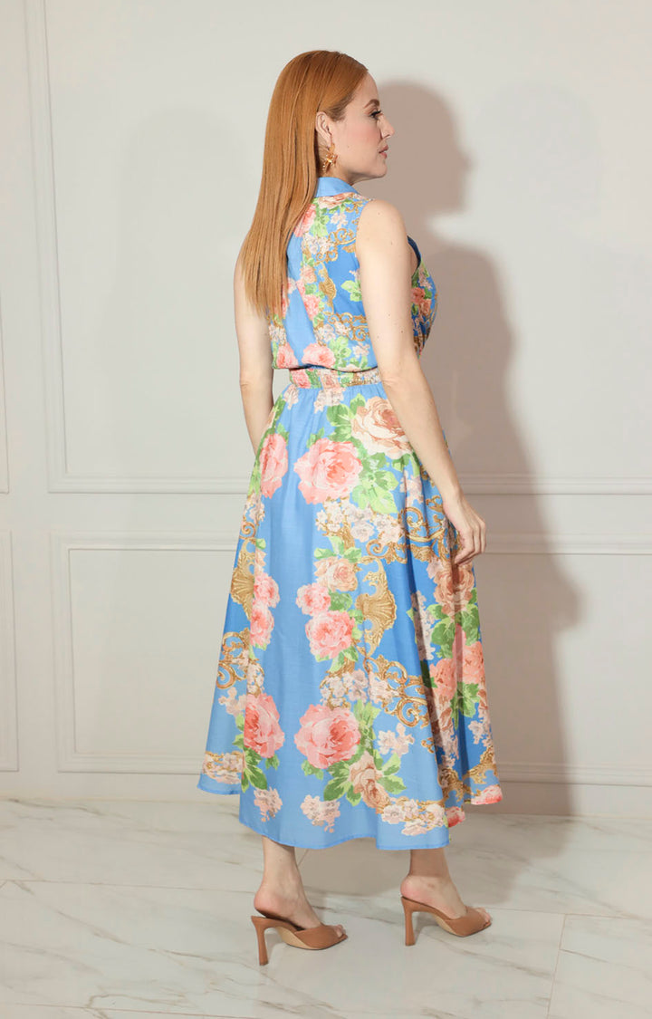 Vestido azul estampado con botones - VESTIDO Boutiquemirel 