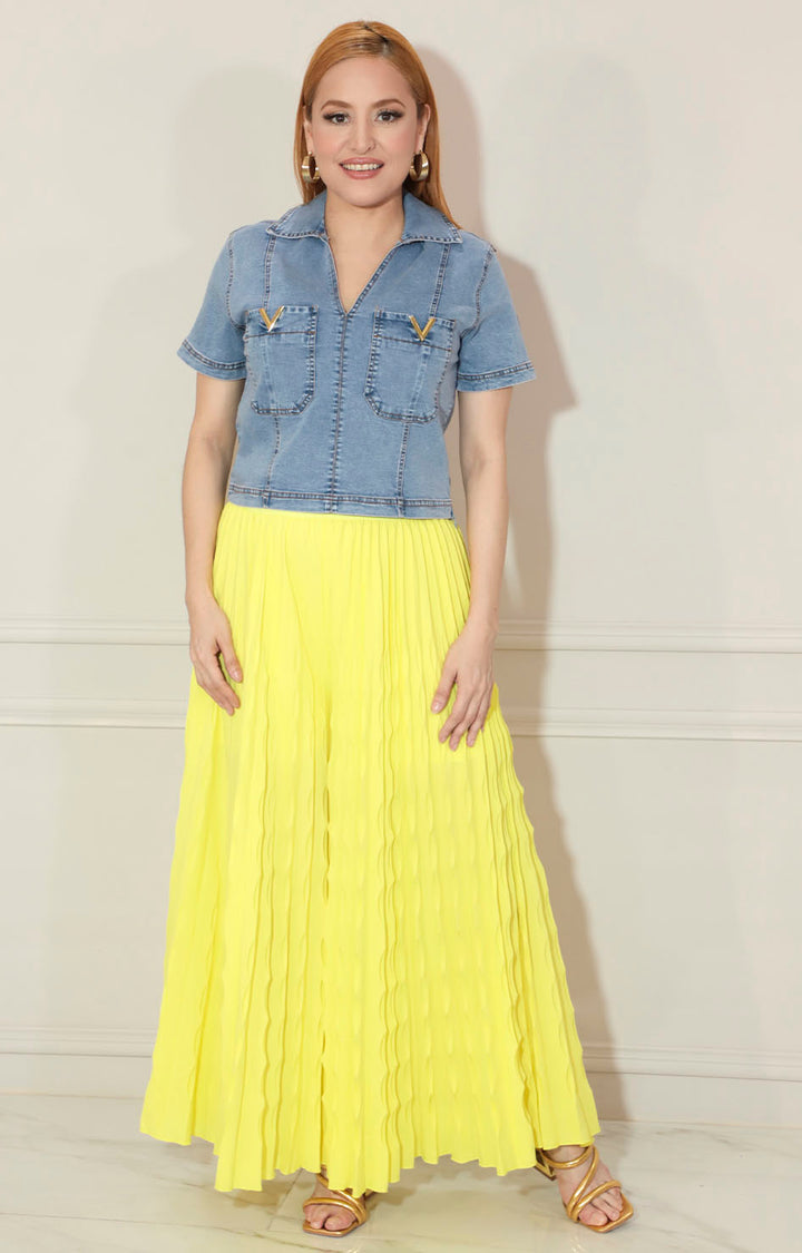 Pantalón amarilla plisado con elástico - FALDA Boutiquemirel 