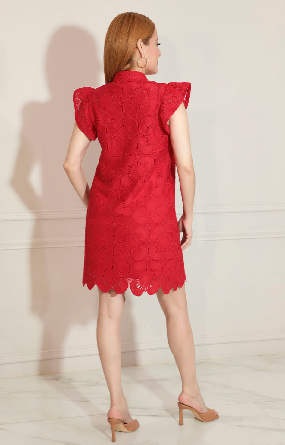 Vestido rojo con bordado y volante en manga - VESTIDO Boutiquemirel 