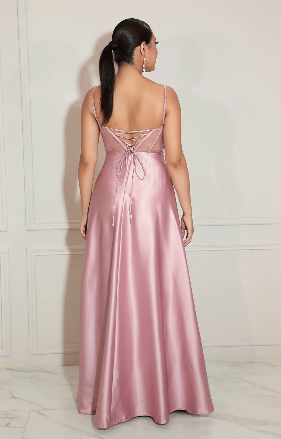 Vestido rosa satinado de gala - VESTIDO Boutiquemirel 