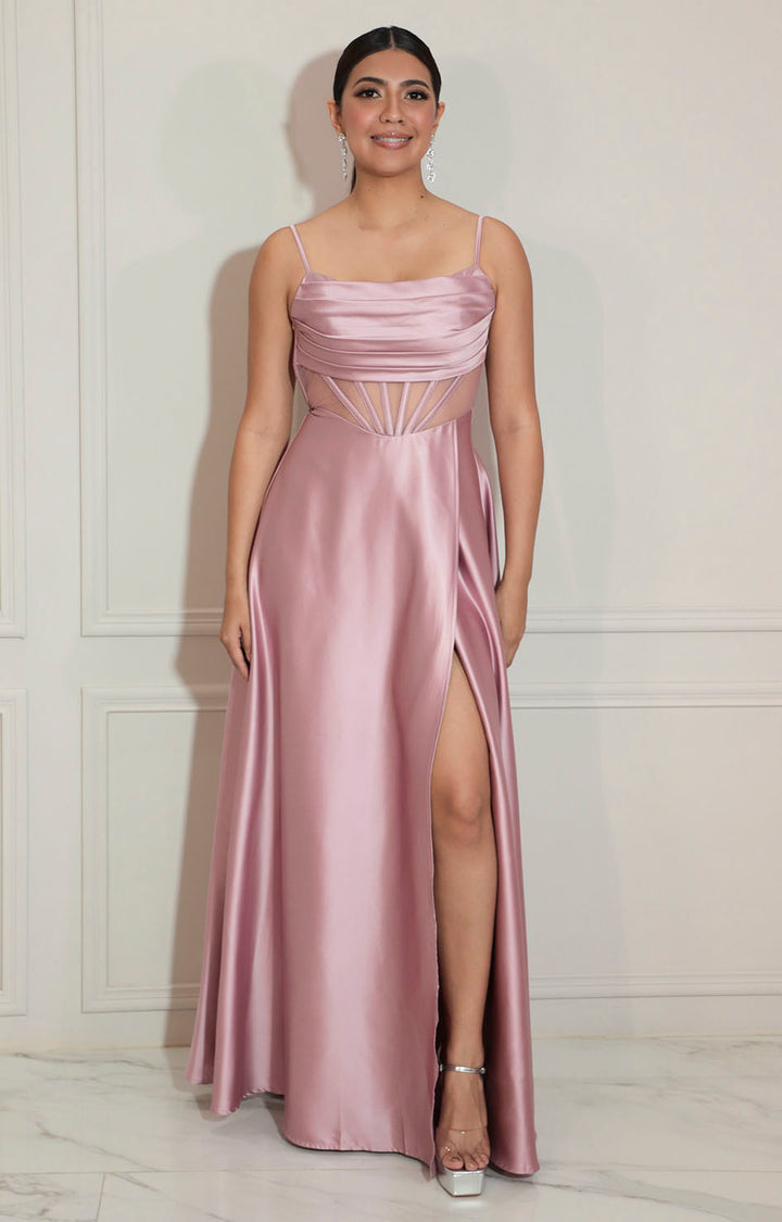 Vestido rosa satinado de gala - VESTIDO Boutiquemirel 