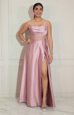 Vestido rosa satinado de gala - VESTIDO Boutiquemirel 