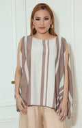 Blusa beige de rayas con manga mariposa - BLUSA Boutiquemirel 